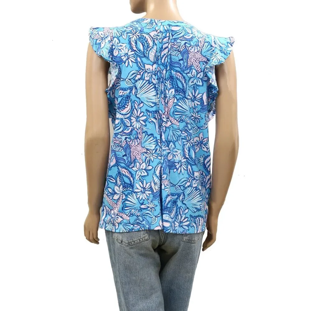 Lilly Pulitzer Golda Blouse Top Amalfi Sound The Sirens Cotton Printed S 288254